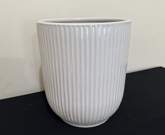 White stripped ceramic pot