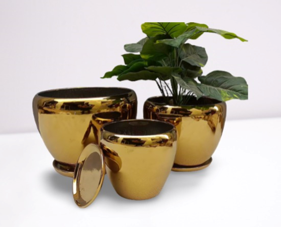 CERAMIC POT GOLDEN