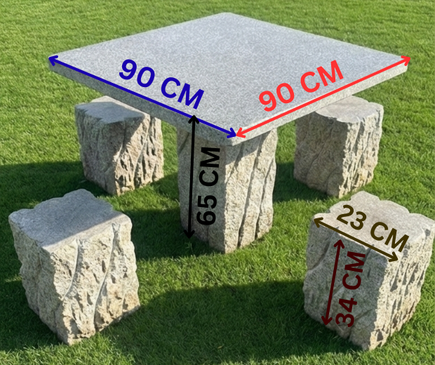 5-Piece Outdoor Square Stone Table Set dia