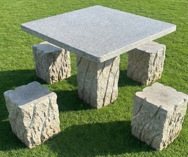 5-Piece Outdoor Square Stone Table Set